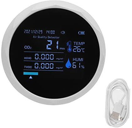 Inteligente 7 en 1 Monitor de CO2 del detector de calidad del aire para el Detector de dióxido de carbono TVOC en el Ministerio del Hogar (Blanc)