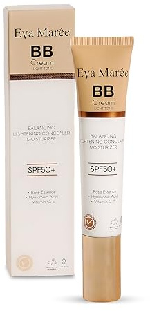 Eva Marée BB Cream Teint Clair SPF50+, Crème Teintée Hydratante et Correctrice avec Acide Hyaluronique et Vitamine E, 40ml