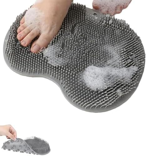 Tapis de douche avec ventouses antidérapantes, brosse à pieds en silicone pour douche, nettoie, exfolie et masse les pieds, tapis de récurage pour spa des pieds pour une peau lisse (gris)