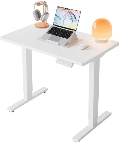 HUANUO 80 x 48cm Escritorio Eléctrico Regulable en Altura, 4 Configuraciones de Altura Memorizables, Escritorio para Trabajo en Casa y Computadora, Blanco