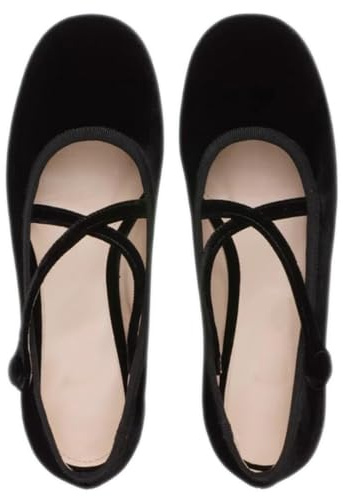 Ballerines Mary Jane pour Femmes, Chaussures de Danse Plates Confortables en Velours Grande Taille à LanièRes Croisées Talons Bas Bout Rond Espadrilles de FêTe