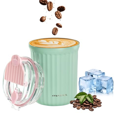 MAZEL 316 Stainless Steel Insulated Coffee Mug 380ml,Double Drinking Spouts Leakproof Travel Mug,Car Cup Holder Friendly Thermal Tumbler for Commute, Office, Gym (Green)