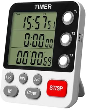 Temporizador de cocina de 3 canales, temporizador electrónico magnético para huevos, reloj de cuenta regresiva de triple alarma, temporizador de volumen ajustable, temporizador de cocción con pantalla
