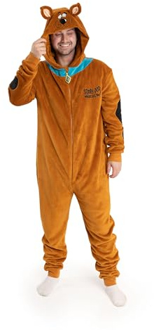 Scooby-Doo! Grenouillère Unisexe Marron à Motif Personnage | Tenue d'intérieur Douillette en Polaire zippée avec Inscription, où ES-tu » | Pyjama à Capuche et Manches Longues