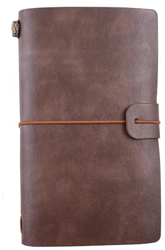 AINOLAN Diario de Viaje Vintage para Adultos | Cuaderno de Viaje y Agenda Personal | Incluye Recambio de Hojas Estilo Antiguo, Tarjetero para Pasaporte (Café blanco)