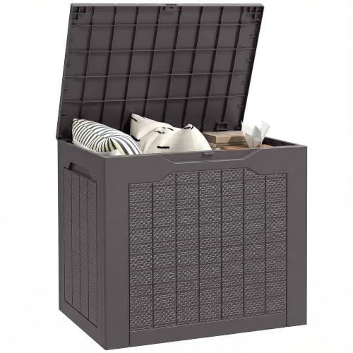Outsunny Coffre de Rangement Extérieur 97L Étanche 56x41x50cm Marron | Poignées Encastrées, Malle de Rangement Extérieur Étanche, Jardin Terrasse
