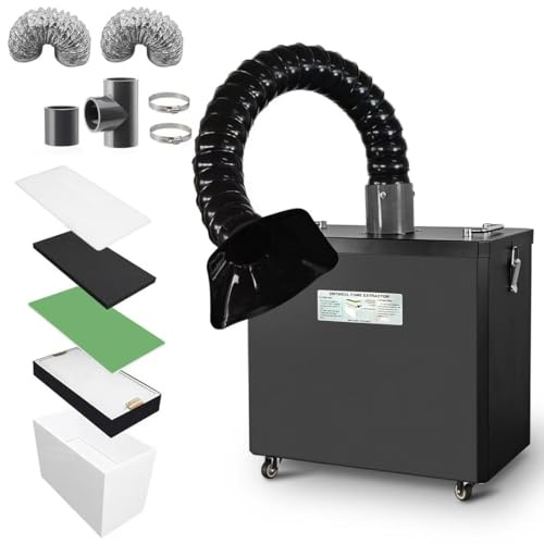 245W Adjustable Fume Extractor with 5 Stage Filters Welding Smoke Purifier DTF Extractors for Nail Salon, Laser Marking, Printing and Laser Engraving (Black)