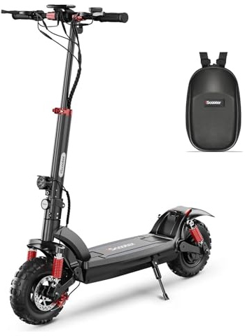 iScooter Electric Scooter for Adults, 11 Off-Road Pneumatic Tires, 60KM Range, 840WH Battery, 500W Motor, Foldable E Scooter, Dual Brakes Dual Suspension, 3 Speed Modes NFC Start Waterproof Bag
