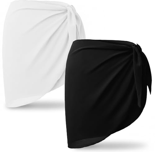 TIHNY Pack de 2 Pareos Playeros de Gasa para Mujer, Falda Corta Semicubriente para Traje de Baño, Ropa de Playa Ligera para Bikini y Vacaciones
