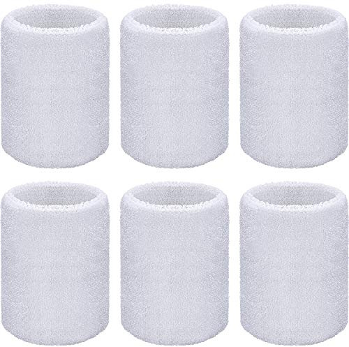 Willbond Schweißbänder fürs Handgelenk, Sport-Schweißbänder für Wettkämpfe, schweißabsorbierend, für Basketball, Tennis, Fußball, Laufen und Arbeit, Weiß, 6 Stück