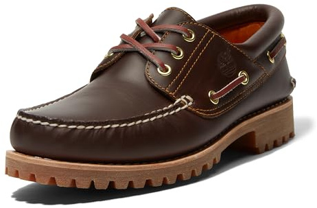 Timberland Men's Authentic 3-Eye Lug Handsewn Boat Shoe, Brown, 8 W US