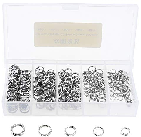 OriGlam 250pcs Mehrere Größen Runde Edelstahl Angelspaltringe, Metall Solid Circle Köderverbinder, Angelringe, Angelspaltringe zum Jiggen Angelhaken