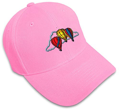 Baseball Cap Balloons on Sky Embroidery Cars & Transportation Hot Air Ballooning Acrylic Hats for Men Women Strap Closure Soft Pink Design Only