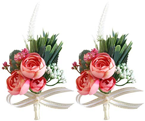 2 Piezas Flor De La Muñeca De La Boda Wedding Decoration Flor De Toque Real Funerario Decoración Boda Ramilletes De Falsos De Flores De De Broche De Hombre Rosa Flor De Seda Ramo