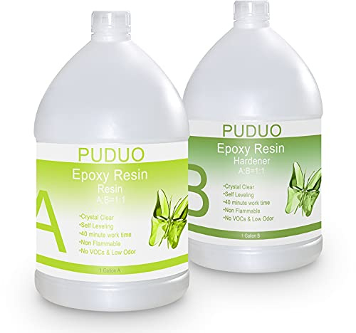 Puduo Epoxy Resin Crystal Clear Art 2 Gallon Kit for Coating, Casting, Resin Art, Jewelry, Tabletop, Bar Top, Live Edge Tables, Fast Curing 2 Part Epoxy Casting Resin Kit