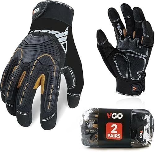 Vgo... 2 pares Guante Invierno de Trabajo Impermeables Resistentes, Guantes Protección Antivibración para Obra Portero Montaje Mecánicos