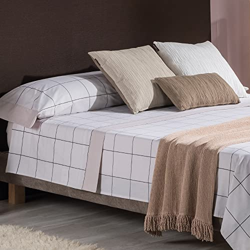 Nalui-Juego de Sabanas 135 (3pzs) de Tejido Polycotton Suave y Transpirable. 1xBajera, 1xEncimera y 1xFunda de Almohada | Lavable 30º y Fácil Planchado | Resiste la Decoloración | No Encoje (Cuadros)