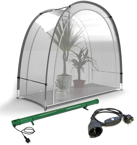 Bio Green Pflanzen-Überwinterungs-Set mit Überwinterungszelt/Gewächshaus Arctic 100-TP und Thermostatkabel „ZST-2“ und Elektro-Heizung „EF 135“ - L 186 x B 84 x H 175 cm