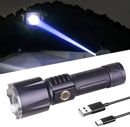 XLENTGEN LED Taschenlampe Extrem Hell 90000 Lumen Taschenlampe Aufladbar 1500 Meter Lange Reichweite Taktische Taschenlampen, PX6 Wasserdicht, 5 Modi Flashlight für Camping Jagd Notfall