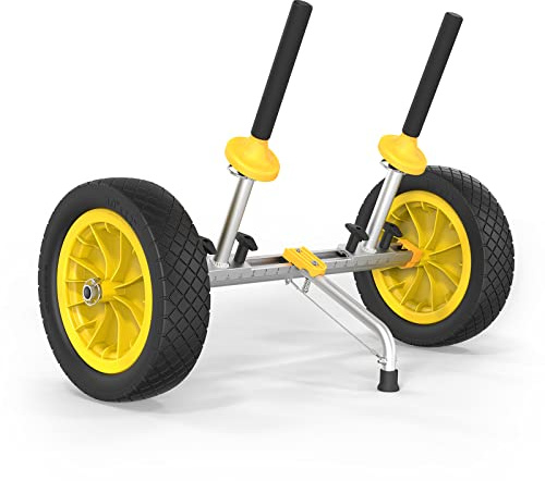 Bonnlo Kayak Cart Dolly Plug-in Kayak Wheels Width Adjustable 6.3-18.7 Detachable Canoe Cart 1 Diameter Posts with 12 Solid Tires and Kickstand, Strap Free Kayak Trolley for Sit On Top Kayaks