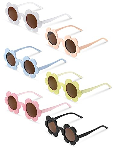 Kanayu 6 paia di occhiali da sole da 14 cm per adulti con fiori estivi rotondi protezione UV occhiali colorati per donne e uomini, Colori vivaci., One Size
