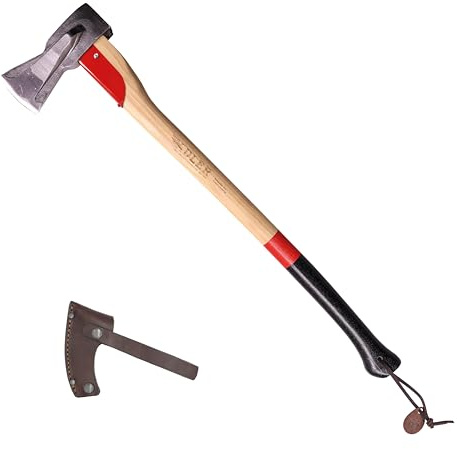 Adler – The Long Splitter Axe – German Made Heavy-Duty Wood Splitting Tool, 31.5 Anti-Slip Hickory Handle, w/Leather Sheath, 4-1/2 lb Head, Splits Logs up to 10 inches for Camping & Firewood (A10)