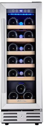 Kalamera Mini Fridge 18 Bottle - 12 inch Wine Cooler Refrigerator, Built-in or Freestanding, with Stainless Steel & Double-Layer Tempered Glass Door, and Temperature Memory Function Wine Fridge