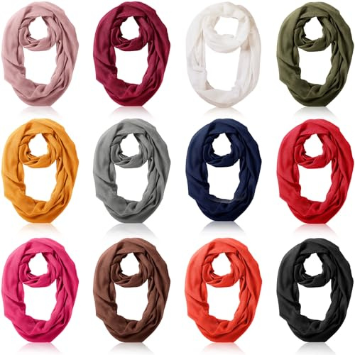 Handepo 12 Pcs Women Soft Lightweight Infinity Scarf, Solid Color Circle Loop Neck Scarf for Women Girls, 12 Colors