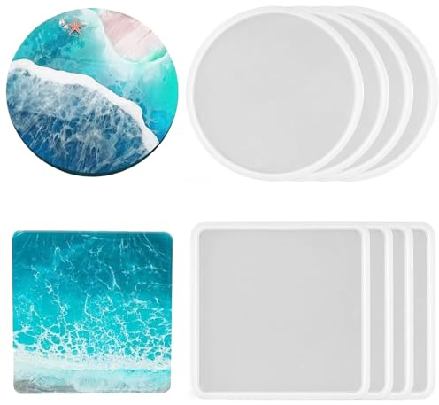 Moldes reutilizables de resina epoxi, moldes de silicona para posavasos de bricolaje de 8 piezas, moldes de resina epoxi redondos, moldes de silicona para posavasos