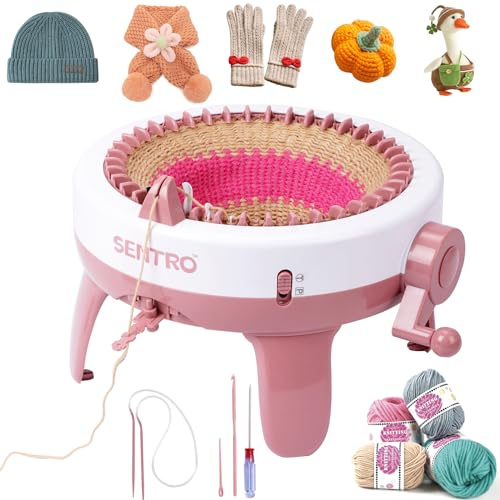 Zcvtbye SENTRO Machine à Tricoter 40 Aiguilles, Machine à Tricoter Circulaire Manuelle à Double Mode, Métier à Tricoter pour Bonnets, Écharpes et Chaussettes, Kit Débutant Enfants et Adultes