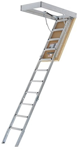 Louisville Ladder 7.8-10.3-Foot Insulated Door Aluminium Attic Ladder 30 x 54 (Rough Opening), 375-Pound Load Capacity, Type IAA, AL3040MG-R10