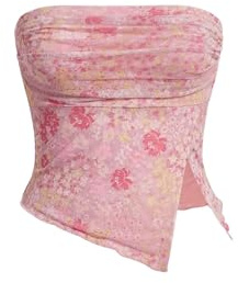 GORGLITTER Dam axelbandslös topp Y2k axellös topp blommig crop bandeau topp höst partytoppar med slits, ROSA, XS