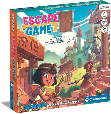 Clementoni | Escape Game – Un Voyage à Travers Le Temps pour Enfants dès 8 Ans | Jeu de Société Éducatif | 3 Aventures Historiques | 1 à 6 Joueurs | Développement Logique et Coopération |Idée Cadeau