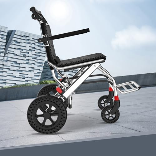 Sillas de ruedas ligeras plegables para adultos y niños, silla de ruedas plegable de viaje con freno de mano de aleación de aluminio (con bolsa)