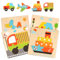 Holzpuzzle Kinder, 4er-Set Holzpuzzle Ab 2 Jahre, Steckpuzzle Montessori Spielzeug, Puzzle Lernspielzeug, Fahrzeug Holzpuzzle Geschenke für Kinder 3 4 5 6 Jahren
