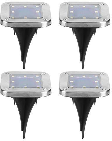 Luci solari da terra, 4 luci solari da giardino a 8 LED, luci da giardino esterne aggiornate impermeabili, luci interrate luminose, illuminazione paesaggistica per percorso,