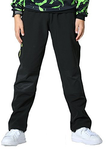 Echinodon Jungen Hose mit Fleecegefütterung Outdoorhose Softshellhose Warm Wasserdicht Winddicht Atmungsaktiv Schnelltrockend Schwarz 155