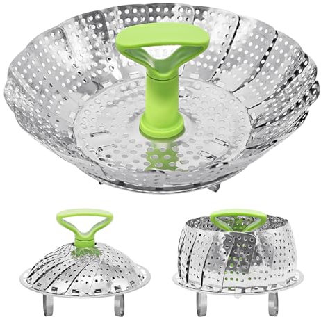 Aleker Stainless Steel Steamer Basket with Anti-scald Handle - Collapsible Insert for Saucepan, Vegetables and Seafood (5.5 to 8.7)