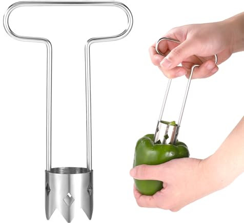 Red Bell Pepper Seed Corer, Upgraded T Shaped Vegetable and Fruit Corer Stainless Steel Tomato Apple Seed Remover Tool Practical Kitchen Gadget for Removing Fruit & Vegetable Cores