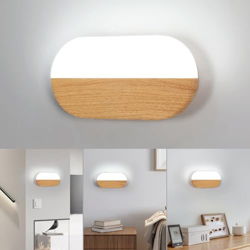 Pheashine Aplique LED de Interior, Luz Blanca 6500k, Lámpara de Pared Acrílico, Aplique de Pared Color Madera Adecuado para Dormitorio, Pasillo, Escaleras, Comedor