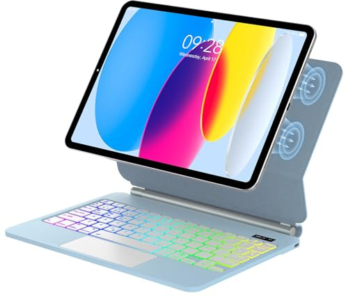 Teclado iPad 11 A16 11 pulgadas/10 generación 10.9 Pulgadas, Teclado Touchpad Magic, Español Ñ, 7 Colores Retroiluminada, Magnético Flotante Diseño con Trackpad para iPad 11ª /10 Gen, Azul cielo