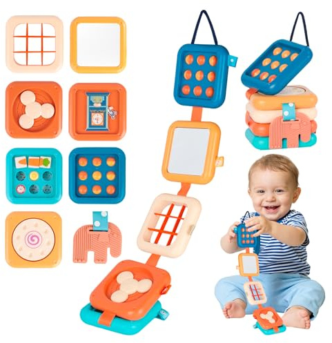 YELKOEYN Busy Board for 1 Year Old - Montessori Toys, 8 in 1 Travel Toys For Toddlers on Plane, Baby Activity Cube, My First Busy Book for 1 2 3 Year Old Boy Girl Birthday Gifts