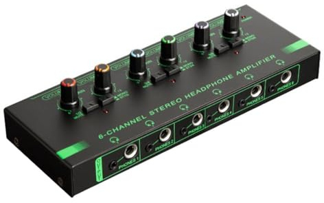 Bortivier 6 Canali Mini Amplificatore per Cuffie HA400 Ultra-Compatto Stereo Audio Amplificatore Auricolari per Musica