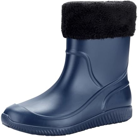 Generisch Botas de goma de media altura para mujer, cálidas y engrosadas más botas de lluvia de terciopelo, botas ligeras de moda, impermeables y antideslizantes, zapatos de lluvia para jardín, barro