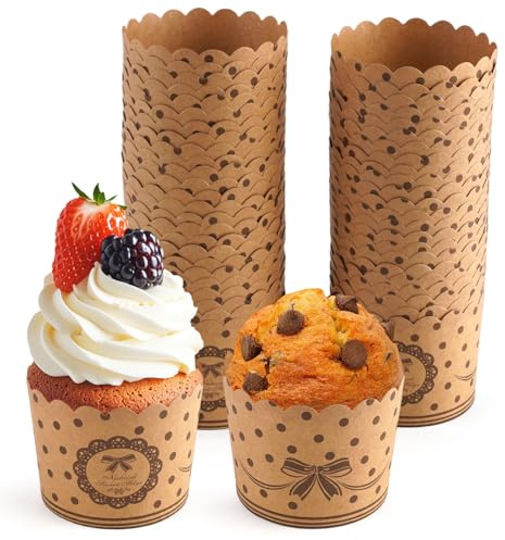 50 Pezzi Pirottini per Muffin Carta, 7x6x5.5 cm Pirottini da Forno in Carta Kraft, Impermeabile Pirottino Carta Cupcake Forno Cottura per Muffin, Pirottini Carta per Feste, Party, Matrimoni (Marrone)