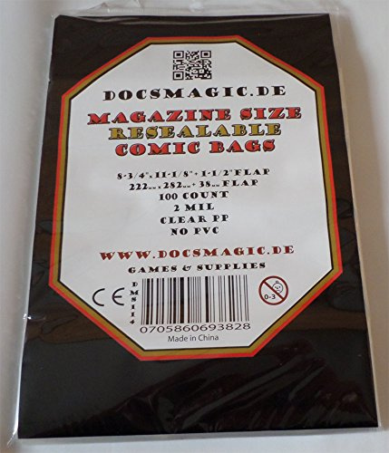 docsmagic.de 100 Resealable Magazine Size Comic Book Bags 8-3/4x 11-1/8+ 1-1/2Flap- 2 Mil