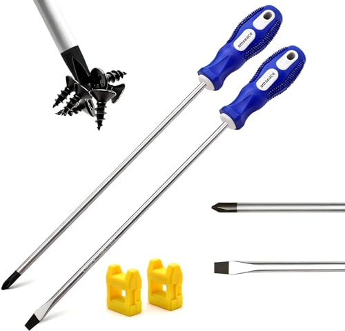smseace 2 Packs Slotted And Phillips Screwdriver Set 12(PH2), Long Flat Blade Screwdriver And Cross-head Screwdriver, Magnetic Extended Screwdriver With Rubber Handle.E-007-2P
