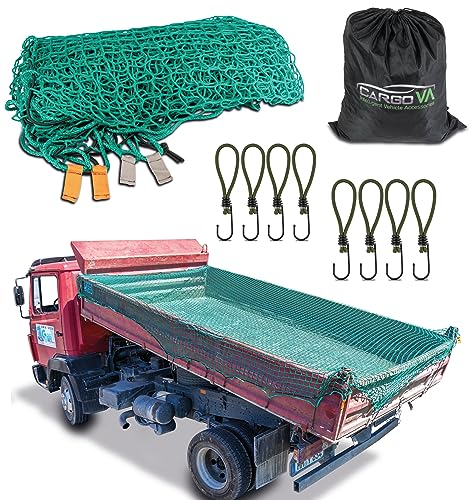 CargoVA® Intelligentes Anhängernetz 2,5x4,5M [DEKRA Geprüft] - Hängernetz mit Gummiseil, Eckenmarkierung, Beutel und Haken - zur perfekten Ladungssicherung