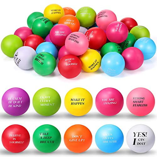 Sotiff 100 Pcs Stress Balls Bulk for Adults Colorful Foam Stress Relief Gift Toys with Motivational Quotes Squeeze Balls for Office Relief Employee Appreciation (Ten Colors,Inspirational)