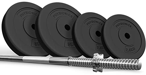 Physionics® Langhantel Set - Langhantelstange 120/165/180 cm, aus Stahl, Hantelscheiben (Ø30/31 mm) 20/30/60/80/100 kg, Sternverschlüsse - Hantelstange mit Gewichten, Hantelset